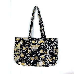 Vera Bradley Tote‎ Bag Large Jumbo Quilted Black Yellow Bird  6 Pockets Zip Top